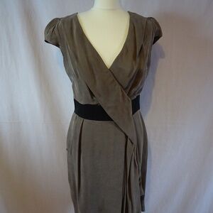 Karen Millen Taupe Cupro Draped Midi Dress- Size 10